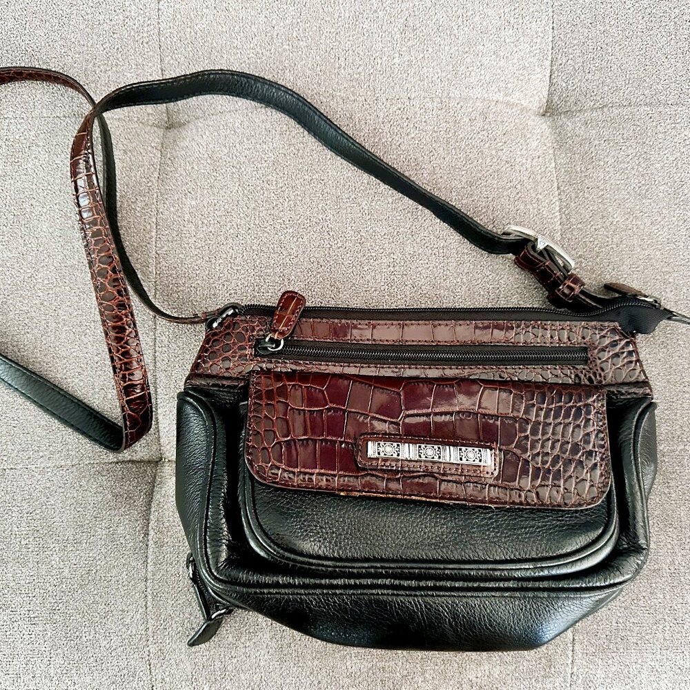 Vintage Brighton Two Tone Croc Leather Black Shoulder Bag Purse